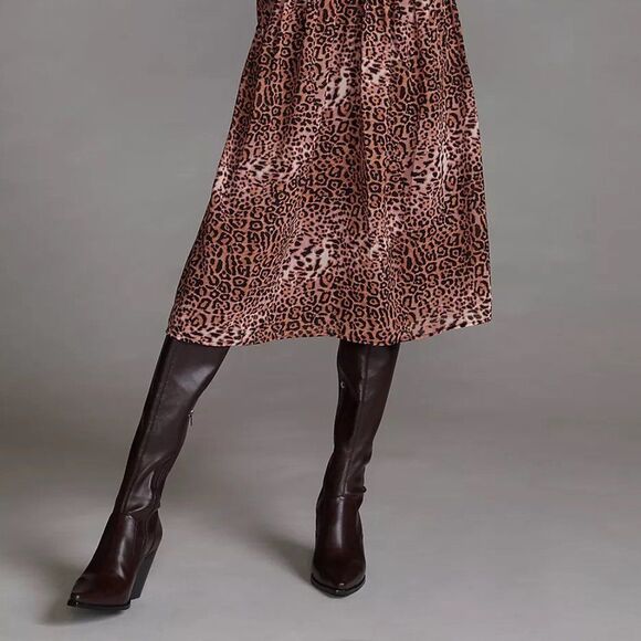 Anthropologie Ranna Gill Floral Leopard Print Cut-Out Midi Dress - Picture 3 of 6